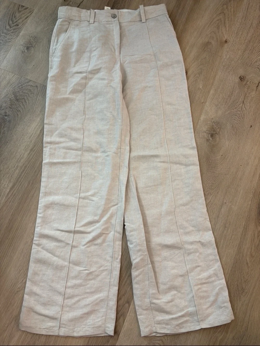 H&M High-Waisted Linen-Blend Wide-Leg Trousers - Size 6 beach lagenlook neutral